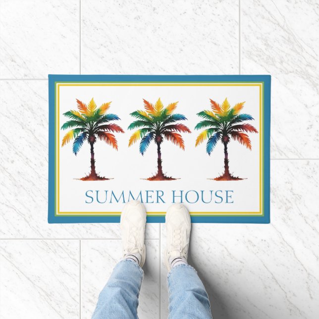 Colourful Watercolor Palm Tree Personalized Doormat (Indoor)