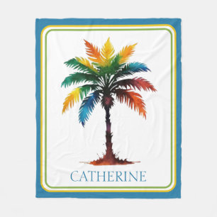 Colourful Watercolor Palm Tree Personalized Fleece Blanket