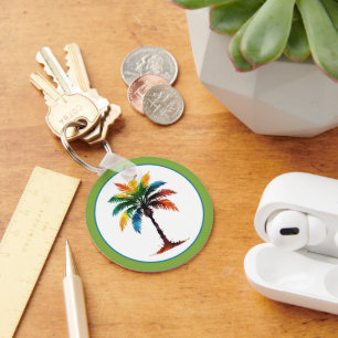 Colourful Watercolor Palm Tree Personalized Keychain