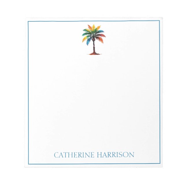 Colourful Watercolor Palm Tree Personalized Notepad (Front)