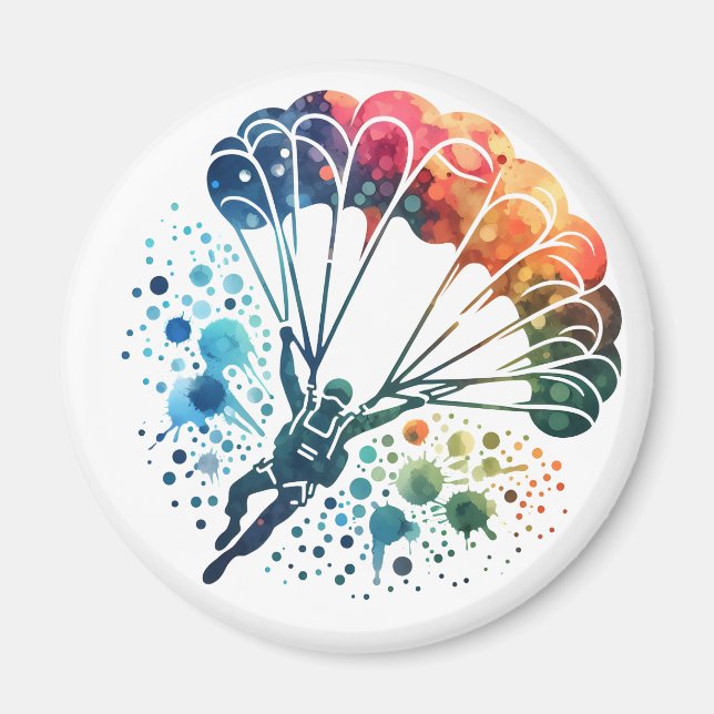 Colourful Watercolor Parachutist Magnet (Front)