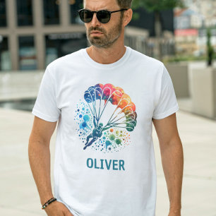 Colourful Watercolor Parachutist Personalized T-Shirt