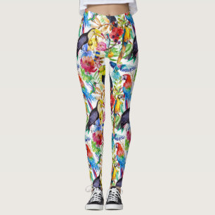 Colourful Watercolor Parrots 2 Leggings