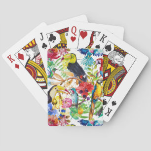 Colourful Watercolor Parrots Playing Cards