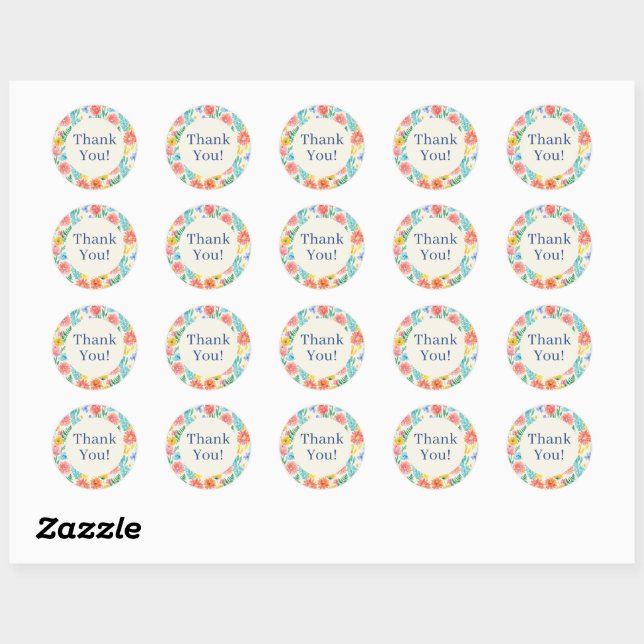 Colourful Watercolor Pastel Floral Classic Round Sticker (Sheet)