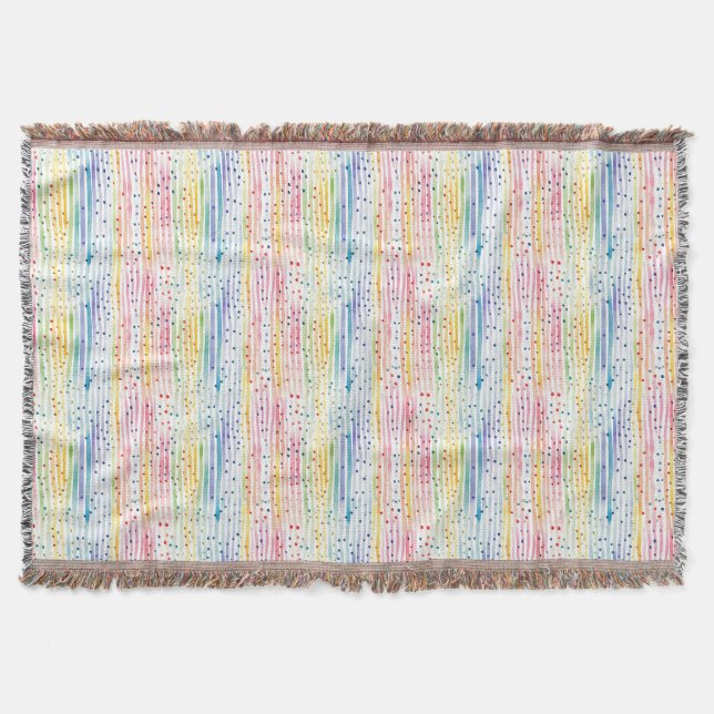 Colourful Watercolor Pattern with Dots and Stripes Throw Blanket (Front)