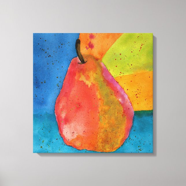 Colourful Watercolor Pear Painting Wrapped Canvas  (Front)
