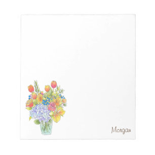 Colourful Watercolor, Pen & Ink Floral Bouquet Notepad