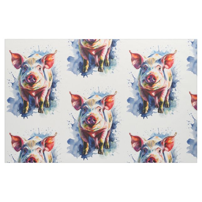 Colourful Watercolor Pig  Fabric (Fat Quarter)