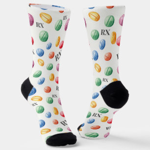 Colourful Watercolor Pills RX Symbol Pharmacy Sock