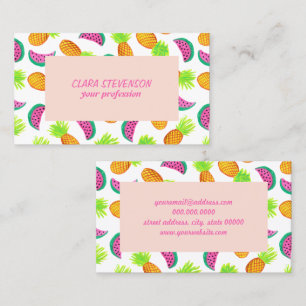 colourful watercolor pineapple watermelon pattern business card