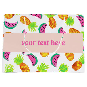 colourful watercolor pineapple watermelon pattern large gift bag