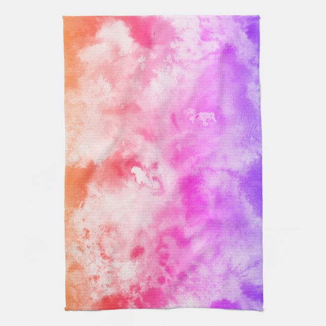 Colourful Watercolor Pink Splotches Abstract Art Kitchen Towel (Vertical)