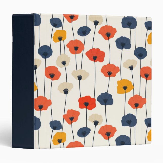 Colourful watercolor poppies pattern  binder (Front/Spine)