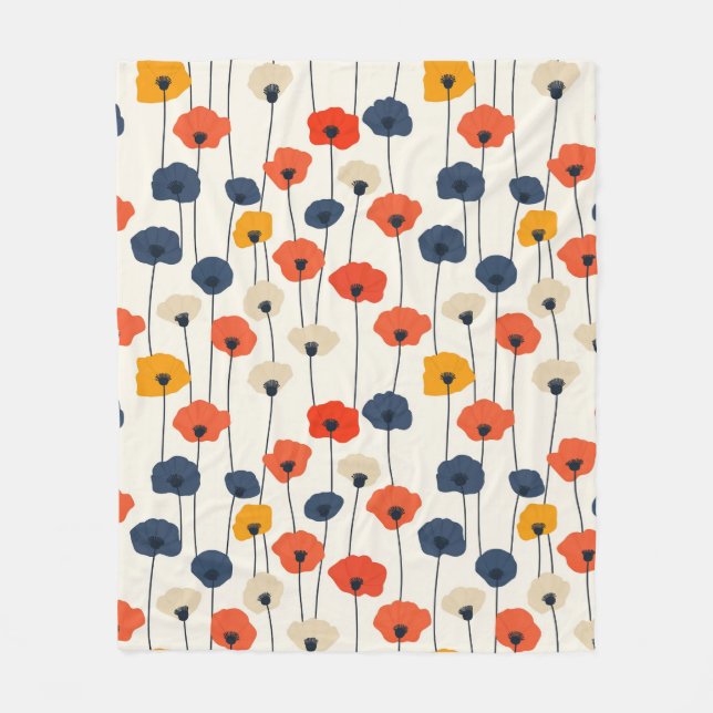 Colourful watercolor poppies pattern  fleece blanket (Front)