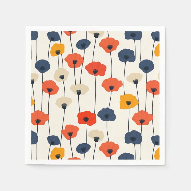 Colourful watercolor poppies pattern  napkin (Front)