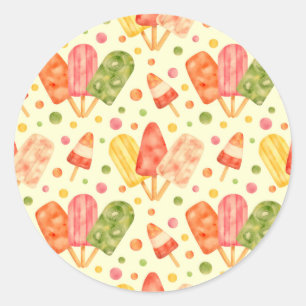 Colourful Watercolor Popsicles Classic Round Sticker
