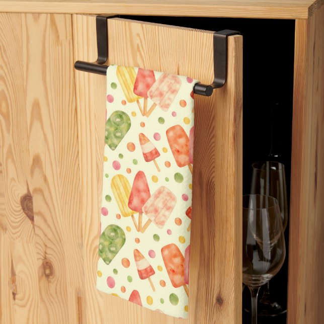 Colourful Watercolor Popsicles Kitchen Towel (Thirds Fold)
