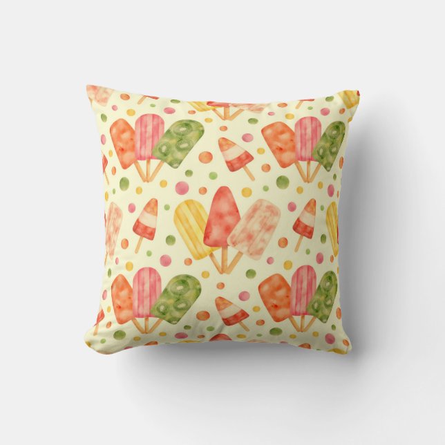 Colourful Watercolor Popsicles Throw Pillow (Front)