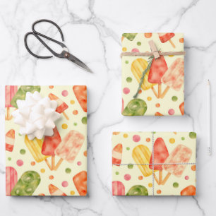 Colourful Watercolor Popsicles Wrapping Paper Sheet