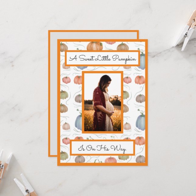 Colourful Watercolor Pumpkin Patch baby Shower Invitation (Front/Back In Situ)