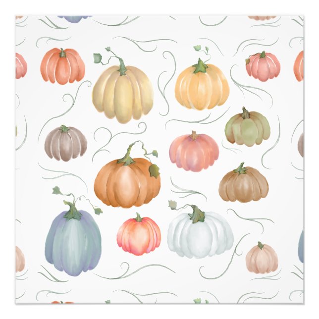 Colourful Watercolor Pumpkin Patch Photo Print (Front)