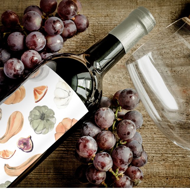 Colourful Watercolor Pumpkin Pattern | Autumn Vibe Wine Label (Creator Uploaded)