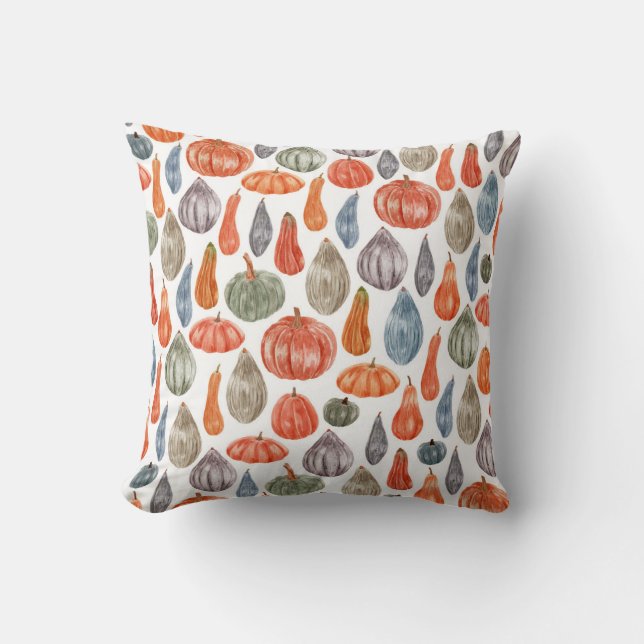 Colourful Watercolor Pumpkins Collection Throw Pillow (Front)
