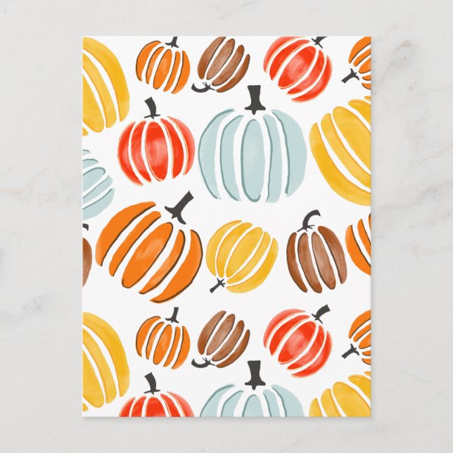 Colourful watercolor pumpkins illustration, pumpki postcard (Front)