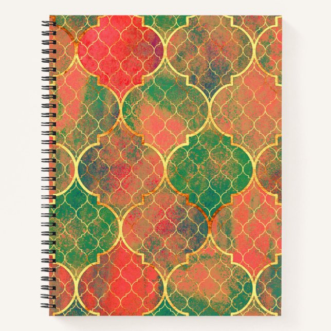 Colourful Watercolor Quatrefoil Pattern Notebook (Front)