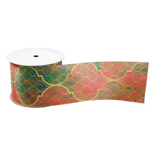Colourful Watercolor Quatrefoil Pattern Satin Ribbon