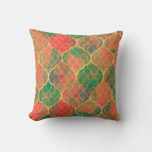 Colourful Watercolor Quatrefoil Pattern Throw Pillow