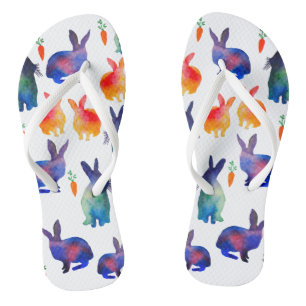 Colourful Watercolor Rabbits Easter Flip Flops
