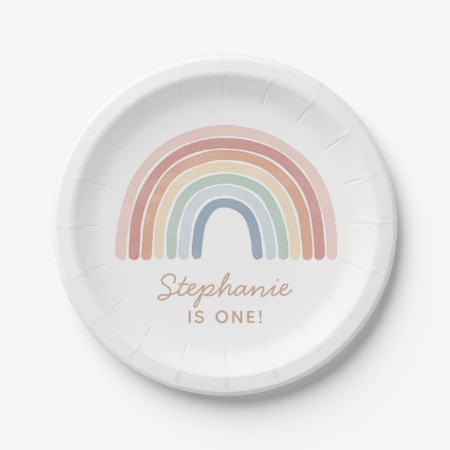 Colourful Watercolor Rainbow Birthday Paper Plate (Front)