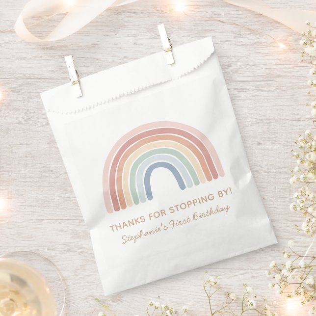 Colourful Watercolor Rainbow Birthday Party Favour Bag (Clipped)