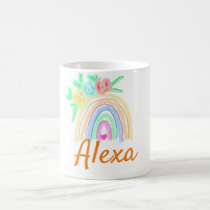 Colourful watercolor rainbow boho floral add name coffee mug