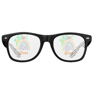 Colourful watercolor rainbow boho floral add name retro sunglasses