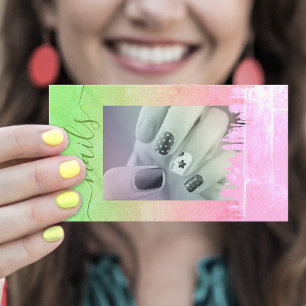 Colourful Watercolor Rainbow Nails Photo Template Business Card