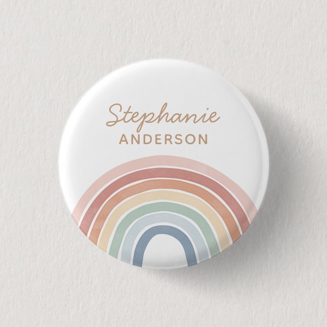 Colourful Watercolor Rainbow Name 1 Inch Round Button (Front)