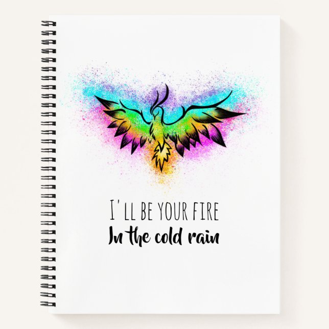 Colourful Watercolor Rainbow Phoenix Bird Notebook (Front)