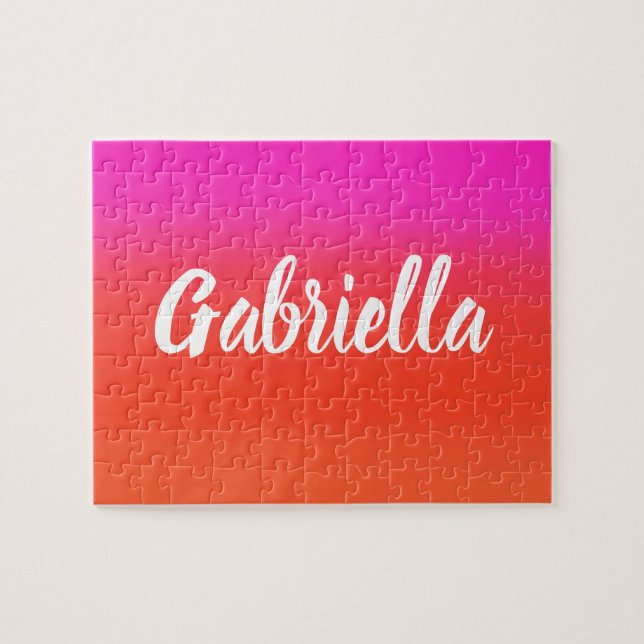 Colourful Watercolor Red Pink Monogram Script Name Jigsaw Puzzle (Horizontal)