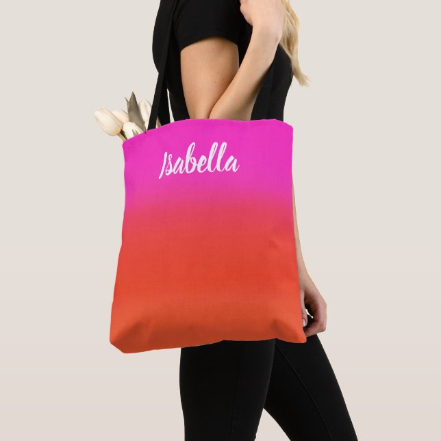 Colourful Watercolor Red Pink Monogram Script Name Tote Bag (Close Up)