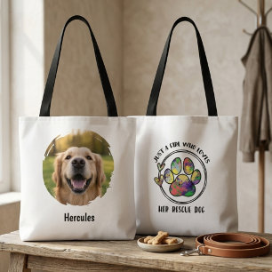 Colourful Watercolor Rescue Dog Girl Tote Bag