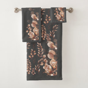 Colourful Watercolor Rustic Fall Eucalyptus Leaves Bath Towel Set