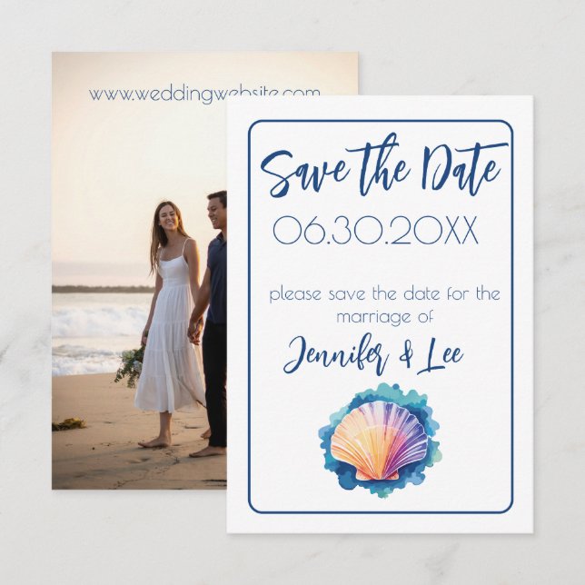 Colourful Watercolor Scallop Save the Date Invitation (Front/Back)