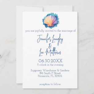 Colourful Watercolor Scallop Seashell Wedding Invitation