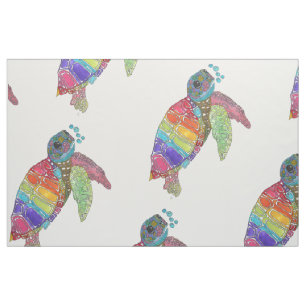 Colourful Watercolor Sea Turtle Fabric