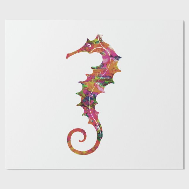 Colourful watercolor seahorse wrapping paper (Flat)