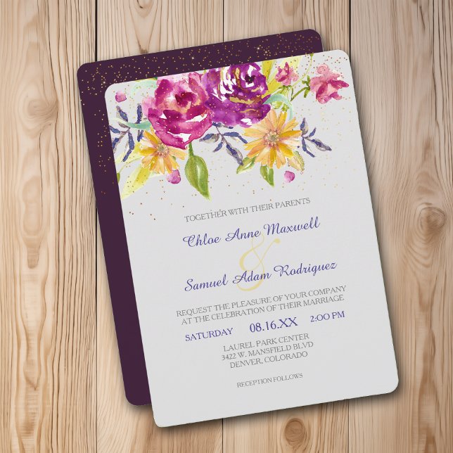 Colourful Watercolor Sparkle Bouquet Wedding Invit Invitation (Creator Uploaded)