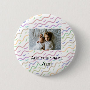 Colourful watercolor spiral pattern add photo name 2 inch round button